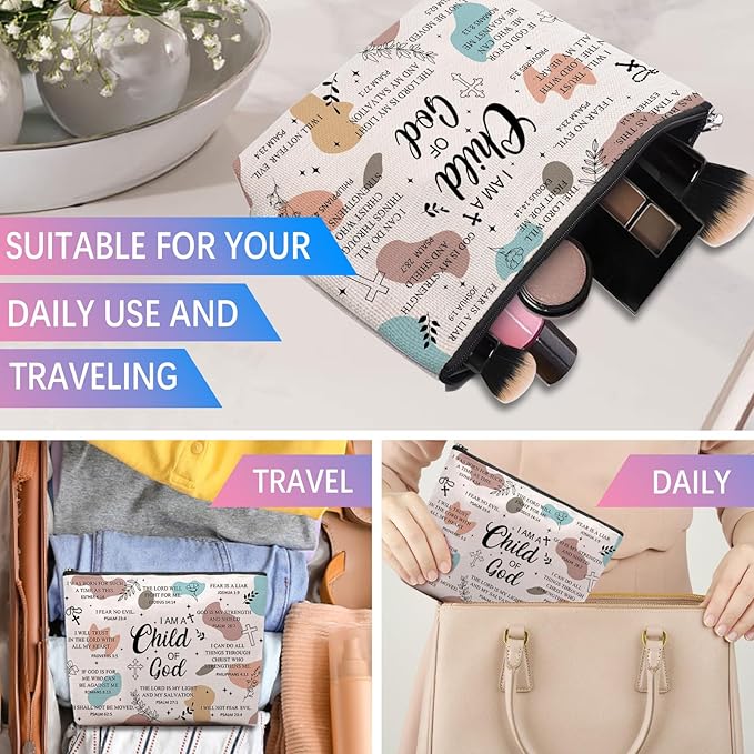 Christian Gifts for Women Makeup Bag, I am a Child of God Religious Goddaughter Gifts, First Communion Gifts, Faith Based Gifts, Baptism Bible Verses Encouraging Makeup Cosmetic Bag Pouch…