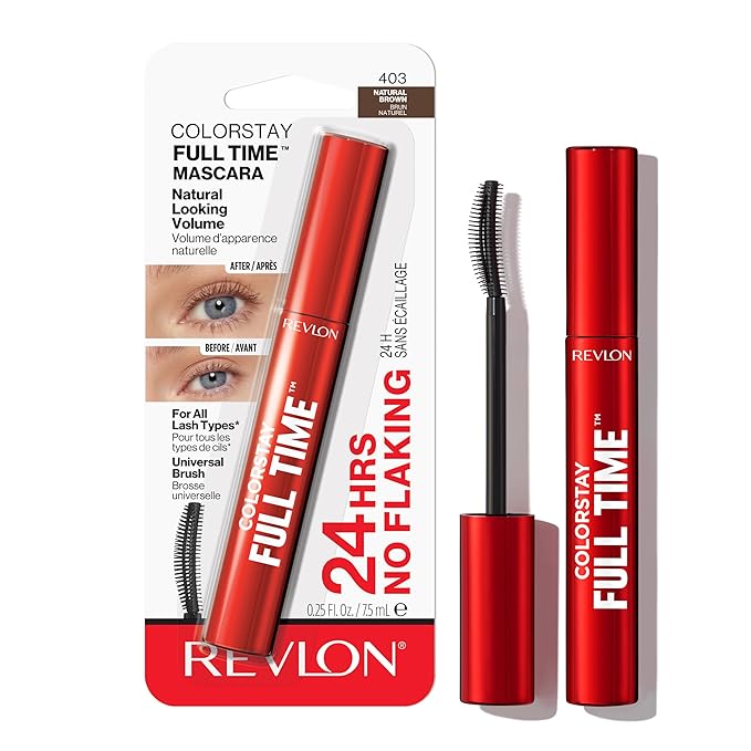Revlon ColorStay Full Time Volumizing Mascara, 24 Hour Wear, Smudge-Proof, Non-Clumping, Flake-Free, Stocking Stuffer for Her, 403 Natural Brown