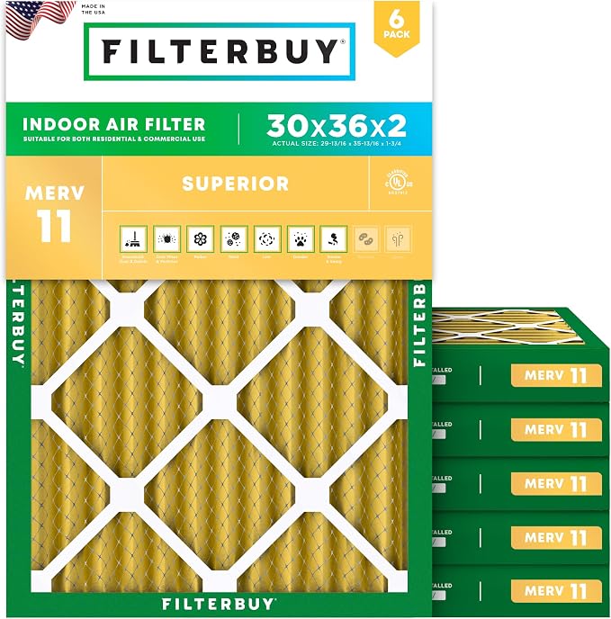 Filterbuy 30x36x2 Air Filter MERV 11 Superior Pet & Allergy Defense, by Filterbuy