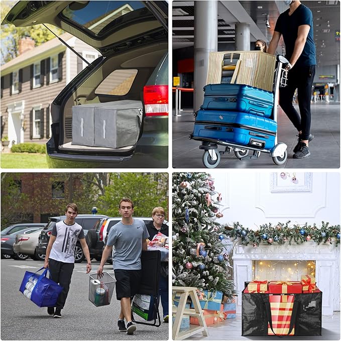 BALEINE 8-Pack Oversized Moving Bags with Reinforced Handles, Heavy-Duty Storage Tote Moving Supplies for Packaging, Camping (Color Stripe, 8-Pack)