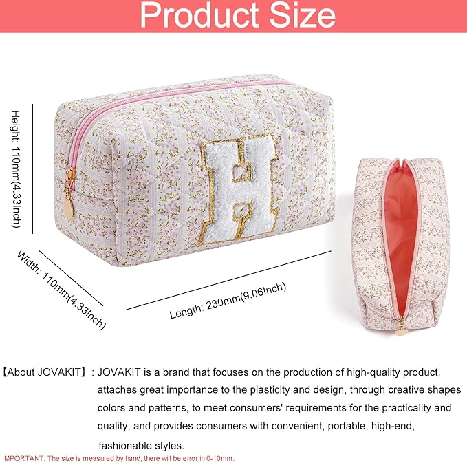 JOVAKIT Makeup Bag Cosmetic Bags for Women, Christmas Gifts for Girls Age 6-18, Alphabet Pink Floral Coquette Zipper Travel Makeup Pouch, Organizer Case Trendy Stuff (Pink Floral H)