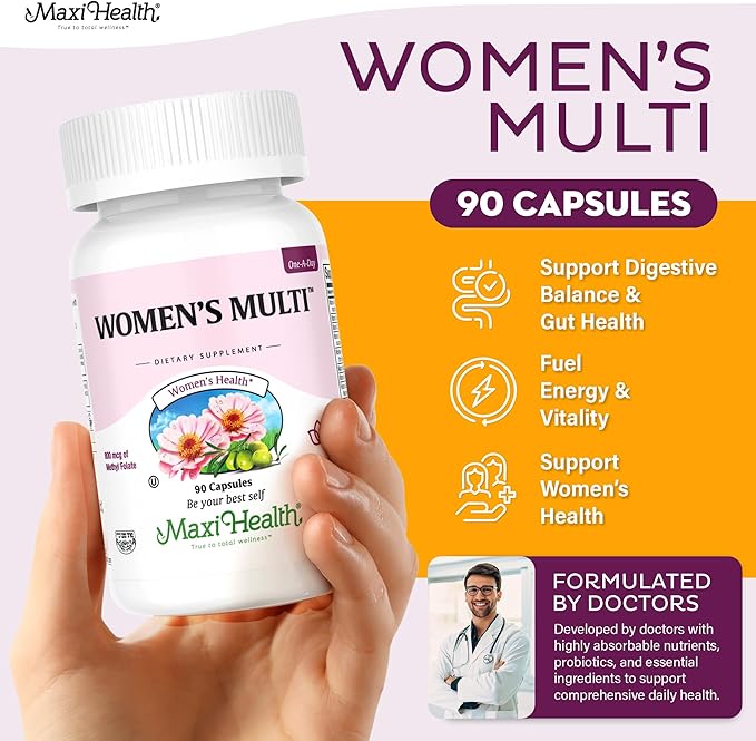 Womens Multivitamin – Methylated Multivitamin for Women with 23 Key Vitamins C, D, B6, B12, Calcium, Probiotics, Biotin & More – Energy, Skin, Nails & Gut Health Support – Kosher (90 Capsules)