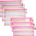 Mesh Bags with Zipper (6 Pack), Nylon Makeup Bag Cosmetic Pouches Travel Organizer Case for Purse Diaper Bag Home Organizing Striped Multi Size Pink