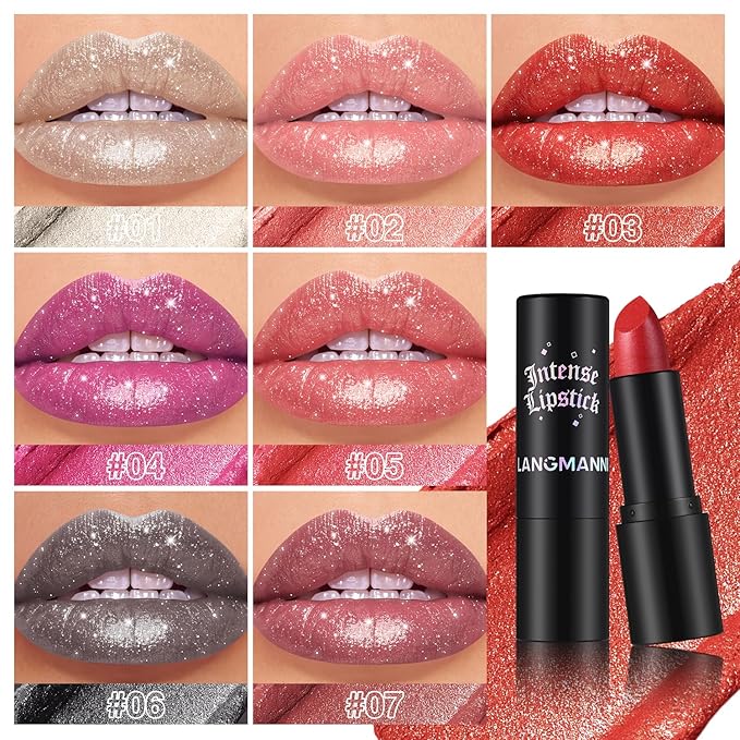 Jolilab Sparkling Lip Gloss, Long Lasting Waterproof Moisturizer Lip Balm Glitter Shimmer Metallic, Diamond Shiny Bold Glow Goth Lipstick for Women Girls, Non-sticky (1, 02#)