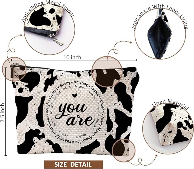 Western Cow Print Makeup Bag - Christian Inspirational Gifts Cosmetic Bags With Zipper