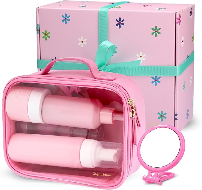 Pink Makeup Cosmetic Bag, Travel Toiletry Bag, Cute Makeup Pouch, Transparent Travel Case, Clear Front, Waterproof and Quart Size Bag, Best Gift for Girls, Teens, Women