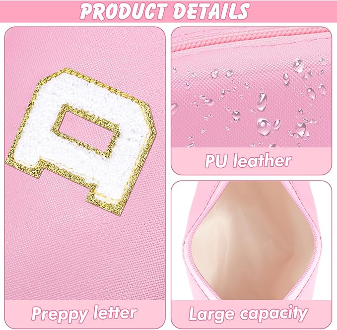 Initial Makeup Bag Personalized Preppy Travel Small PU Cosmetic Bag Pink Makeup Pouch Zipper Toiletry Organizer for Women Girls Mom Friend Bridesmaid Teacher Sister Prom Christmas Gift（D）