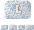JOVAKIT Conch Alphabet Makeup Bag Cosmetic Bag for Women, Christmas Gifts for Women Girls, Blue Floral Coquette Travel Bag, Zipper Make Up Pouch Organizer Trendy Stuff (Blue Floral L)