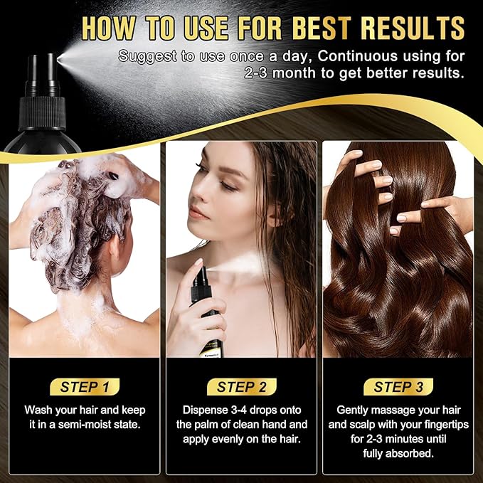(3Pc) Organic Black Rice Water Spray for Hair Growth, A Solution with Castor Oil & Ginger Root Extract for Thicker, Fuller Hair, Targets Hair Loss and Repairs Damage 300ml/9.6 fl.oz