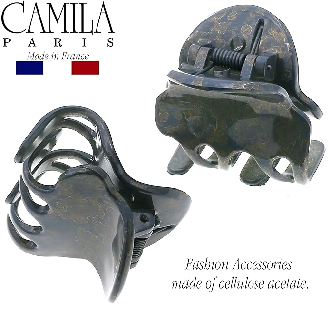 Camila Paris CP3087 French Hair Clip for Women, Set of 2 Small Gray Girls Hair Claw Clips Fashion Durable Hair Accessories for Women, Luxury Ladies Strong Hold No Slip Grip Clamp, Made in France