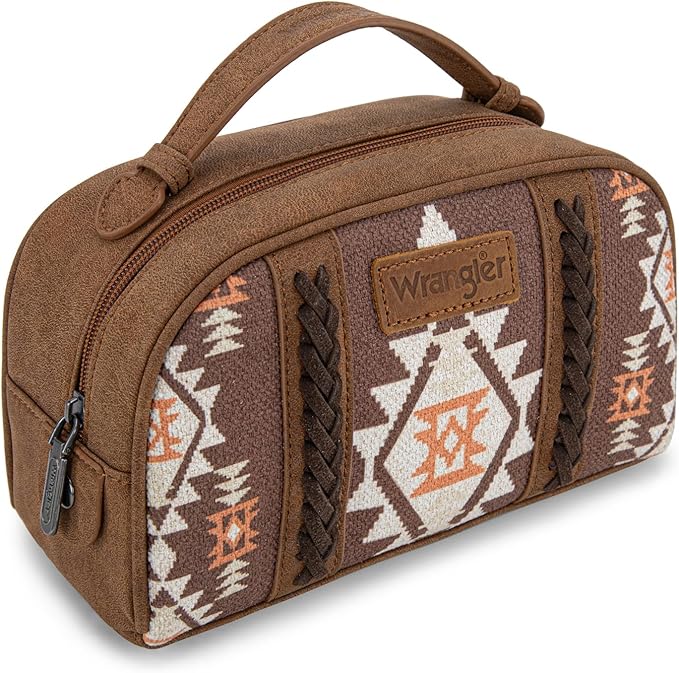Montana West Wrangler Makeup Bags for Women Portable Aztec Toiletry Bag Southwestern Travel Cosmetic Organizer for Gift