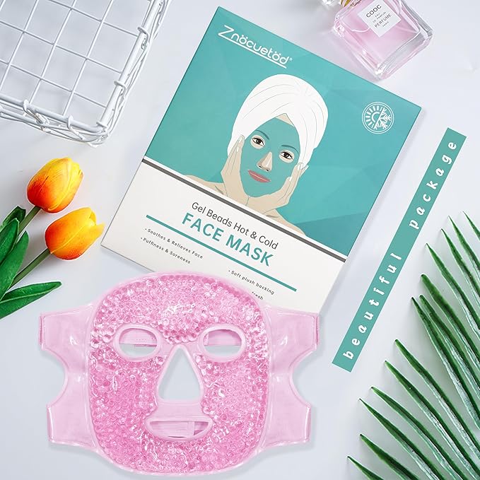 ZNÖCUETÖD Face Eye Mask Ice Pack for Reducing Puffiness, Bags Under Eyes, Puffy Dark Circles, Migraine,Hot/Cold Pack with Soft Plush Backing (Pink #19)