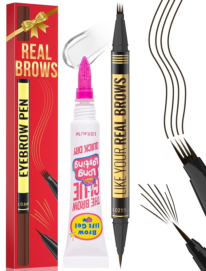 Vevivia Eyebrow Pen - Eyebrow Gel Clear, Dual-Ended Eye Brow Pencils for Women with 4-Fork-Tip and Precise Brush-Tip for Natural Hair-Like Strokes, Last All Day Eyebrow Pencil, Black Brown
