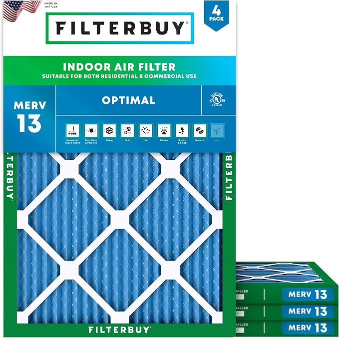 Filterbuy 24x25x1 Air Filter MERV 13 Optimal Smoke & Allergy Defense, by Filterbuy