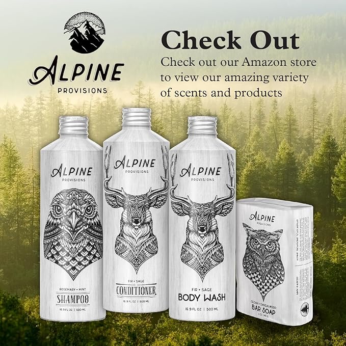 Alpine Provisions Cedar & Sandalwood Moisturizing Body Wash - Cleanse Naturally with Essential Oils - Vegan, Sulfate & Plastic Free - Gentle on Skin Natural Body Wash for Men and Women - 16.9 fl oz