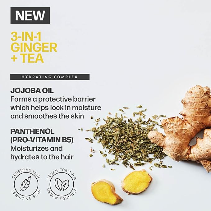 AMERICAN CREW 3-in-1 Ginger & Tea, Shampoo, Conditioner & Body Wash for Men, Hair Care Gift for Him, Revitalizing and Refreshing Fragrance, 8.4 fl oz
