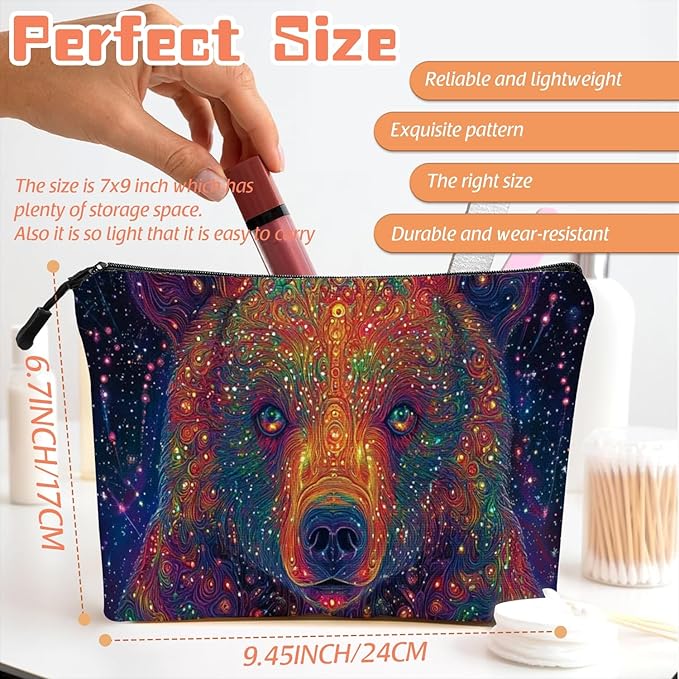 Cosmetic Bags Travel Makeup Toilet Case Waterproof Pouch for Women Girls 6.7X9.45inches - Psychedelic Cosmic Bear