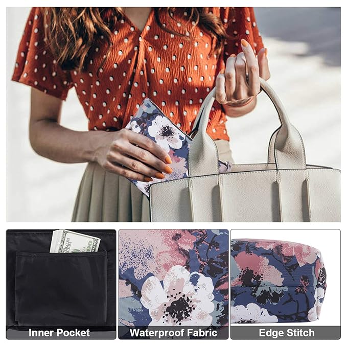 Flower Makeup Bag for Travel Cosmetic Storage Pouch Waterproof Polyester Metal Zipper, Retro Camellia