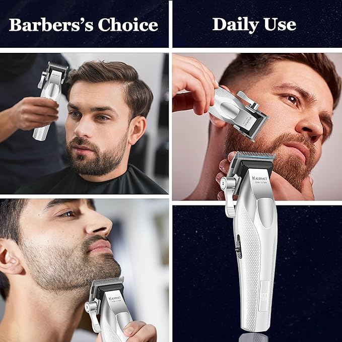 KEMEI 1798 Professional Hair Clippers for Men, 9100 RPM Cordless Barber Clippers with Full Metal Body, 3000 mAh Hair Trimmer with LED Display, Ceramic and DLC Blades