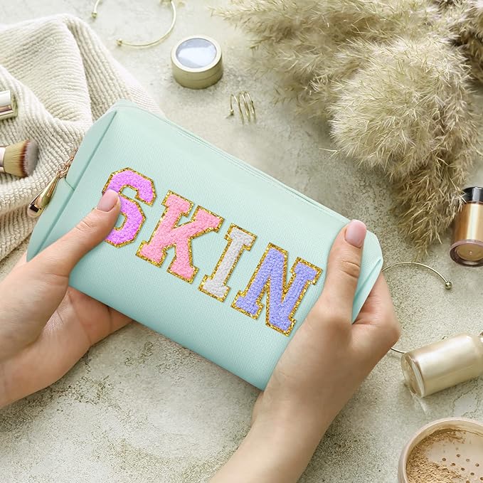 Sanwuta 9 Pcs Makeup Bags Bulk PU Double Zippers Cosmetic Bag Makeup Toiletry Christmas Small Pouch Portable Travel Organizers Case for Women Bridesmaid Party End of The Year(Mint Green)