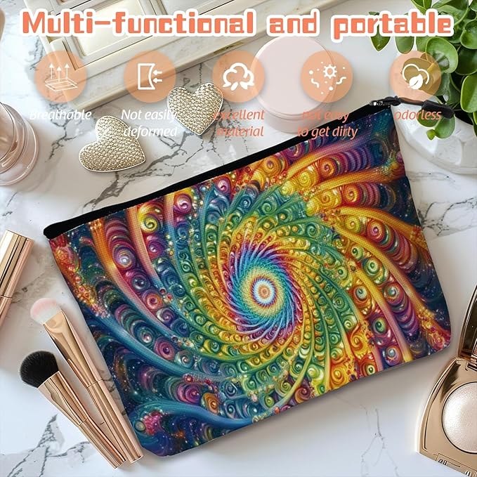 Cosmetic Bags Travel Makeup Toilet Case Waterproof Pouch for Women Girls 6.7X9.45inches - Abstract Art Style Spirals