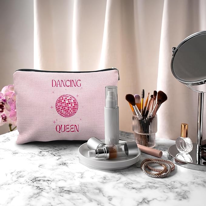 Nogrit Dancing Queen Dance Gifts - Disco Ball Bag - Hot Pink Dancer Makeup Bag
