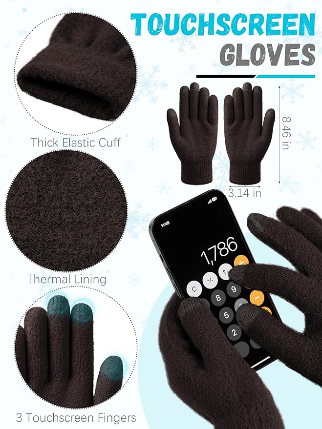 Winter Beanie Hat Scarf Gloves, Warm Fleece Knit Hat Long Scarf Neck Warmer Touch Screen Winter Gloves Set Gifts for Women