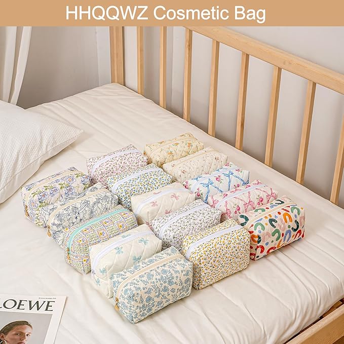 Makeup Bag Travel Cosmetic Bag for Women Girls, Zipper Make Up Pouch, Floral Flowers Toiletry Organizer Makeup, Portable Storage Bag, Cosmetic Travel Cloth Bag (Green Checkered Floral)