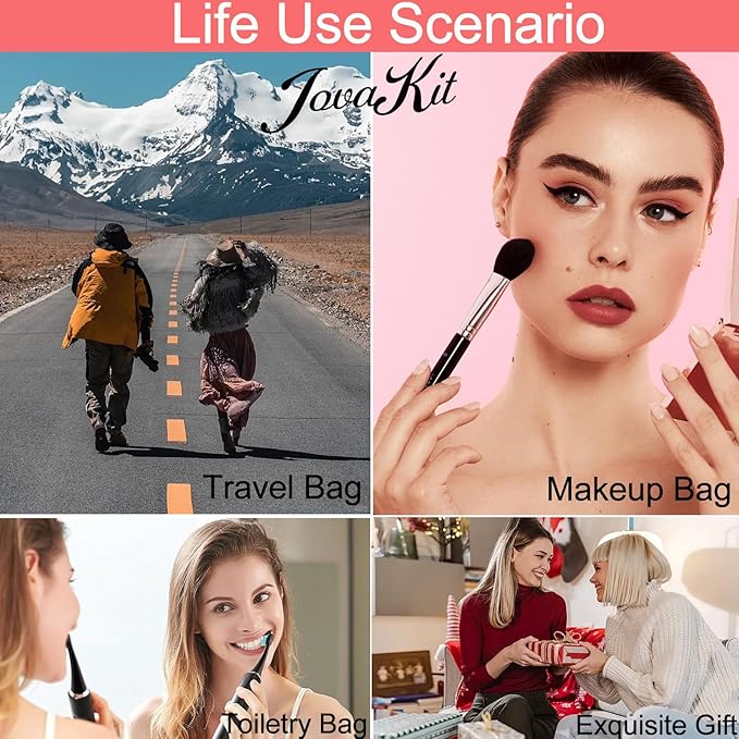 JOVAKIT Makeup Bag Cosmetic Bags for Women, Christmas Gifts for Girls Age 6-18, Alphabet Pink Floral Coquette Zipper Travel Makeup Pouch, Organizer Case Trendy Stuff (Pink+ Blue J)