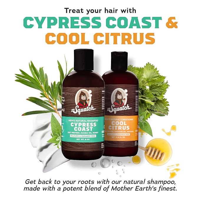 Dr. Squatch Natural Hair Bundle for Men - Healthy, Full Looking Hair - Cypress Coast Shampoo (8 fl oz), Cool Citrus Conditioner (11.5 fl oz)