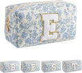 JOVAKIT Alphabet Makeup Bag Cosmetic Bag for Women, Christmas Gifts for Girls Age 6-18, Floral Flowers Coquette Travel Toiletry Zipper Make Up Pouch Organizer Trendy Stuff (Blue Floral E)