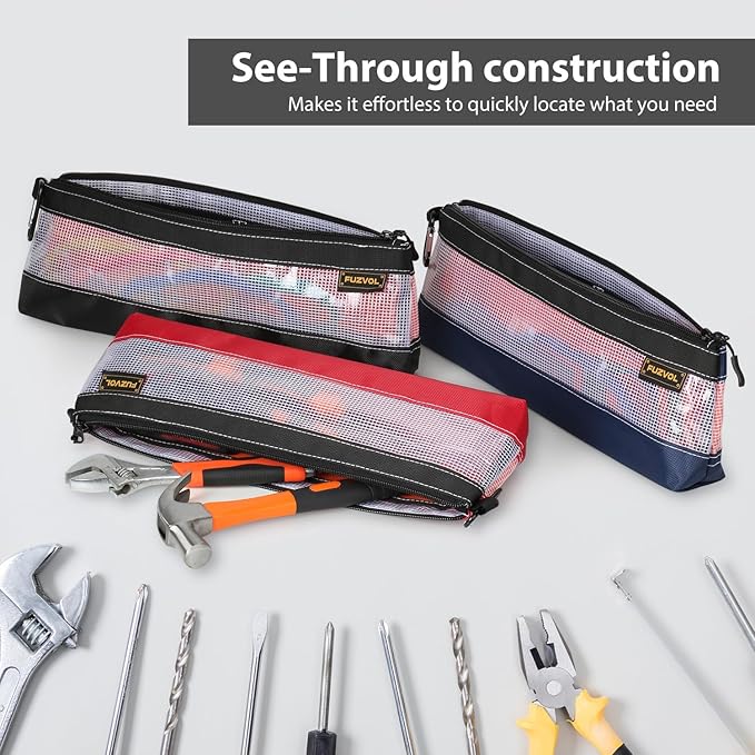 Clear Tool Pouch, 14" Long Tool Bag, Small Zipper Pouch, See Through Tool Pouch Bag for Tool Box Organizers and Storage, Heavy Duty Tool Bag for Men and Women, 3 Pack