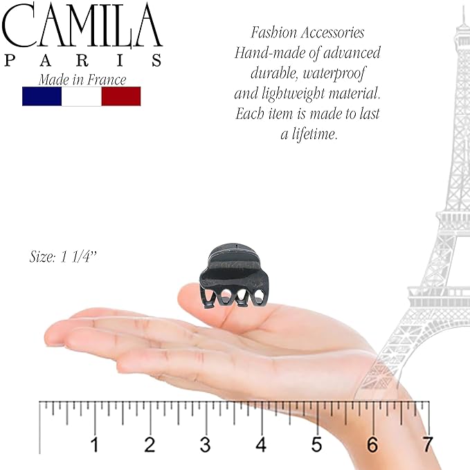 Camila Paris CP3127 French Hair Clip for Women, Small Gray Girls Hair Claw Clips Fashion Durable Hair Accessories for Women, Luxury Ladies Strong Hold No Slip Grip Clamp, Made in France
