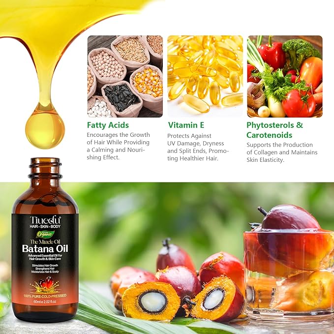 Batana Oil for Hair Growth, Eyelashes & Eyebrows,100% Pure & Natural Batana Oil for Hair Loss, Repair, Moisturizing Massage Oils for Aromatherapy,Body Oils
