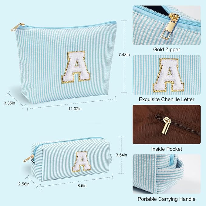 YOOLIFE Initial Makeup Bag for Women Girls - Skin Care for Teens 10-12 | Make Up Bag | Gifts for Women | Graduation Gifts | Mothers Day Gifts | Tween Girls Trendy Stuff Spring Break Essentials T