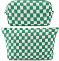 Travel Makeup Bag, Checkered Cosmetic Bag Make Up Organizer Case for Women, Small Toiletry Bag Skincare Pouch for Toiletries Accessories Brushes, 2PCS