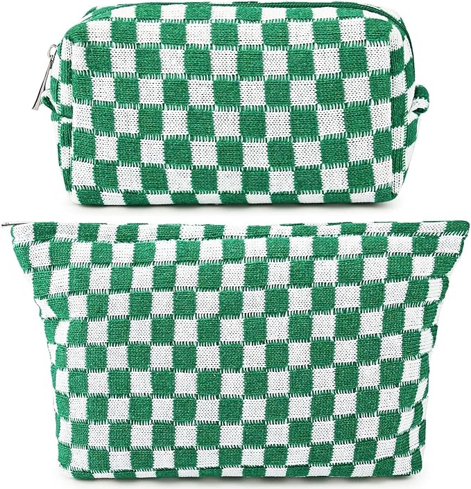 Travel Makeup Bag, Checkered Cosmetic Bag Make Up Organizer Case for Women, Small Toiletry Bag Skincare Pouch for Toiletries Accessories Brushes, 2PCS