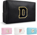 Personalized Chenille Letter Preppy Makeup Bag, Small Cute Mini Travel Toiletry Bag Initial Cosmetic Zipper Pouch for Purse, Waterproof Makeup Case Storage Travel Essentials for Her Daughter(Letter D)