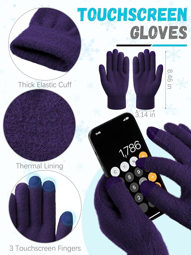 Winter Beanie Hat Scarf Gloves, Warm Fleece Knit Hat Long Scarf Neck Warmer Touch Screen Winter Gloves Set Gifts for Women