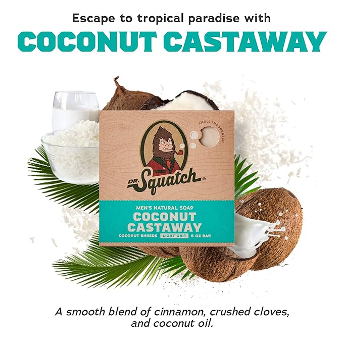Dr. Squatch Natural Bar Soap for Men - Cold Process Soap with No Harsh Chemicals - Coconut Castaway, Wood Barrel Bourbon, Fresh Falls, Birchwood Breeze & Gold Moss (5 oz, 5-Pack)