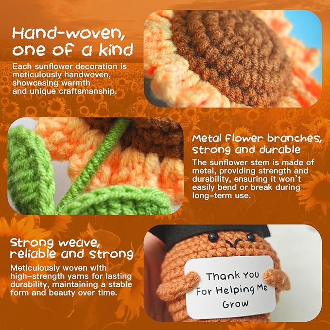 Teacher Appreciation Gifts, Handmade Crochet Sunflower Teacher Gifts, Thank You for Helping Me Grow, Daycare Teacher Appreciation Gifts for Women Men, End of Year Graduation Teacher Gifts (3)