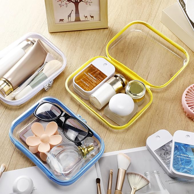 Sanwuta 6 Pcs Clear Hard Zipper Case Hard Plastic Zipper Pouches Makeup Bag Pencil Pouches Transparent Cases for Snacks Plastic Storage Organizer Box for Travel(Colorful,7.09 x 5.12 x 2 Inch)