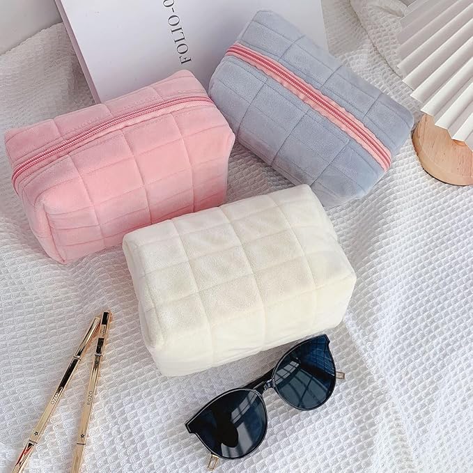 2PCS Makeup Bag Small Cosmetic Pouch for Purse Women Girls Y2k Checkered Make Up Bags