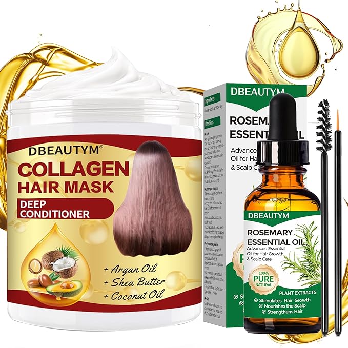 Collagen Hair Treatment Hair Mask & Rosemary Hair Growth Oil,Deep Conditioner Hydrating Hair Mask for Dry Damaged Hair,Hair Growth Oil for Hair Loss,Natural Hair Regrowth Treatment for Men and Women