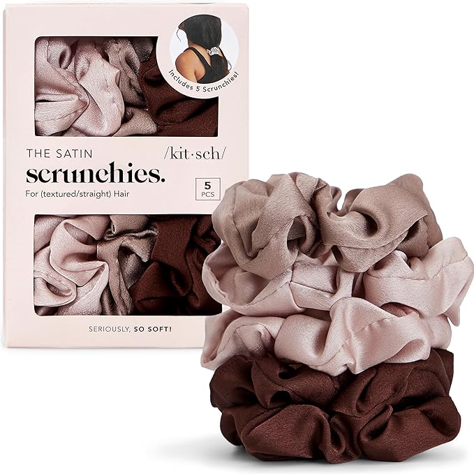 Kitsch Satin Scrunchies for Women - No Crease Hair Ties for Girls | Scrunchies For All Hair Types and Textures, Perfect for Day or Night | Ideal Gifts for Women - 5 Pcs, Cameo