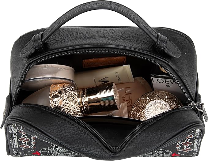 Montana West Wrangler Makeup Bag for Women Small Cosmetic Toiletry Bags Western Paisley Make Up Pouch Durable Cute Travel Purse, Black