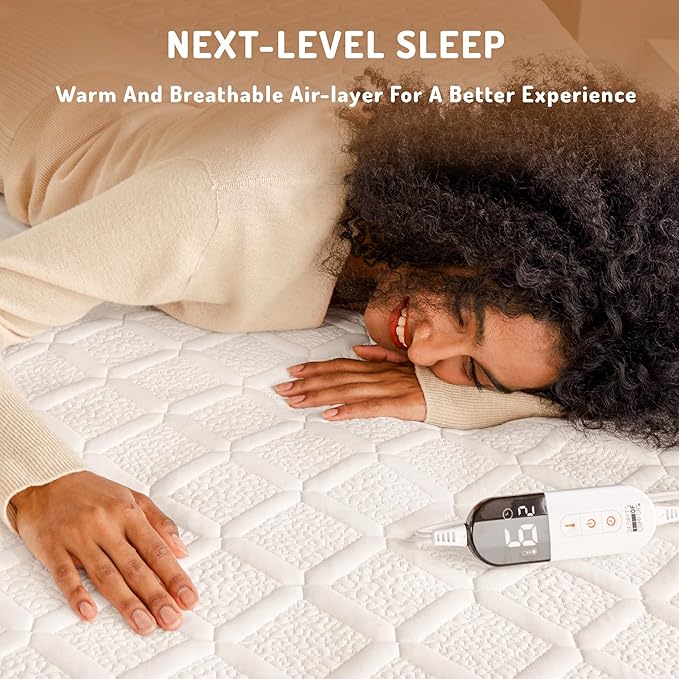 Twin Size Heated Mattress Pad - Degrees of Comfort Electric Bed Warmer with Single Controller, 6 Heating Levels, 10-Hour Auto Shut-Off, Breathable Air-Layer, 39"x75"