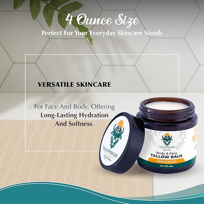 Dr. Dave's Primal Essence Grass Fed Beef Tallow Balm for Face and Body with Shea Butter, Organic Jojoba Oil, Honey, and Beeswax – Beef Tallow for Skin – Unscented Balm – 4 oz