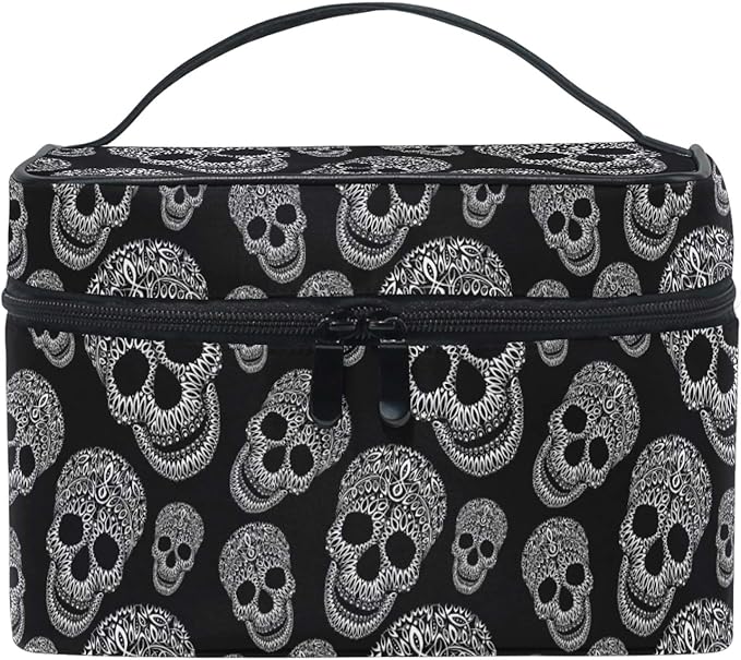 Makeup Bag, Skull Print Travel Makeup Organizer Bag Cosmetic Cases Toiletry Bags for Girl Women Ladies