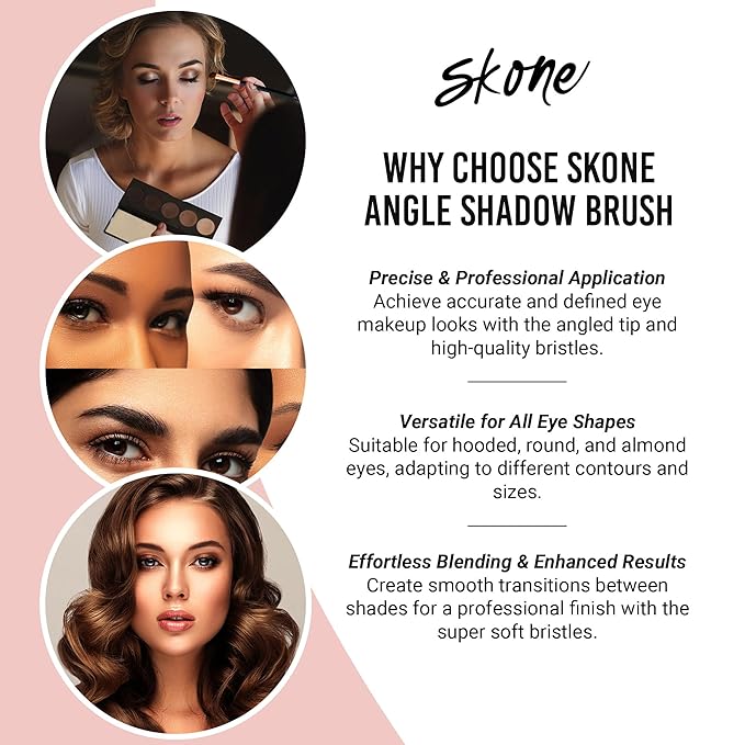 Skone Cosmetics Angle Shadow Brush - Luxe Premium Rose Gold and Synthetic Black Eye Shadow Angle Brush - Professional Grade Nylon Angled Shading Eyeshadow Brush - Angled Brush Eye Makeup Tool For Blending Shadow Creases and Corners - Cruelty Free Makeu...